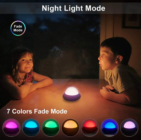 Children enjoying Mini DJ Disco Ball Light 2 In 1 With Sound Activated Multicolor LEDs in night mode on a table.