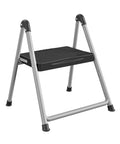 One Step Steel And Resin Go-To Step Stool Without Handle In Platinum And Black, Lightweight Yet Sturdy With Slip Resistant Feet