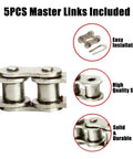 Chain for mini bike, Luping #35, silver steel, includes 5 master links (front view).