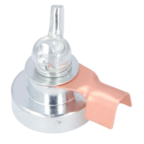 Heavy Duty 8 Pc Magnetic Welding Grounding Clamps With Strong Steel Grip For Fast Secure Hold On Any Metal Surface To Upgrade Your Diy Welding Game Today - close up of a steel grounding clamp with a copper tab.