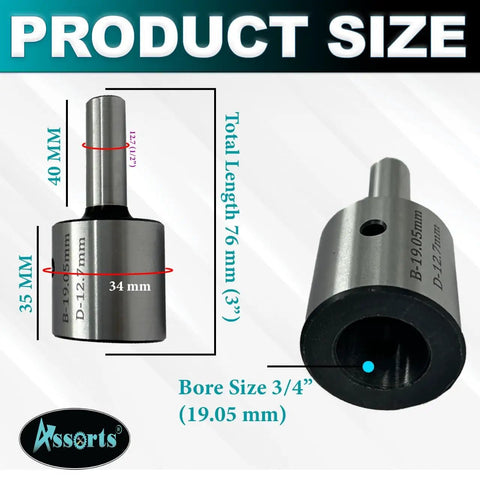 Half Inch Shank Tool Steel Holder With Lock Screw For 19 mm Rota Broaches, Hard And Ground, Overall Length 75 Mm, dimensions shown