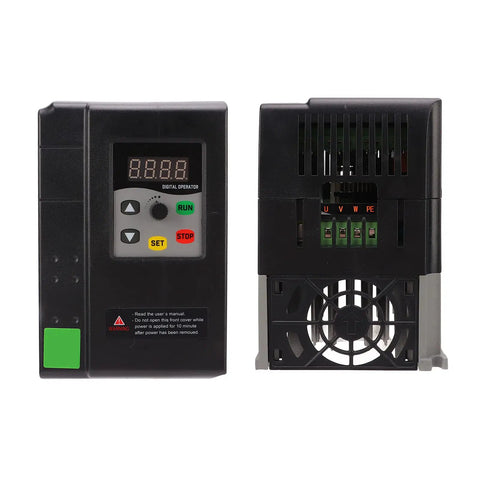 Beefed Up 3kW Variable Frequency Drive With Digital Display For Industrial Use A Heavy Duty VFD Controller With SMD Design And Rugged ABS Shell Built Around A High Performance Motherboard For Reliable Variable Speed Control, front and rear view