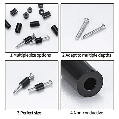 960 Piece Black Nylon Spacers Set For Screws And Electrical Outlets Round No Thread Spacers With Variety Inner Diameters And Lengths Go To DIY Kit For Flush Or Recessed Mounts Stable Fit And Easy Install, black nylon spacers with screws