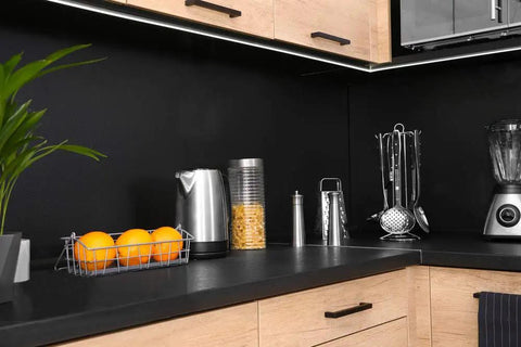 Ultra Slick Black Peel And Stick Wallpaper Self Adhesive Vinyl For Walls, Furniture And Countertops in a modern kitchen setting