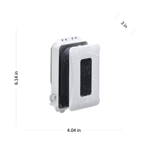 Heavy Duty 1-Gang Weatherproof In-Use Expandable Outlet Cover showing white nonmetallic design with see-through window