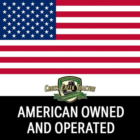 American flag with Cross Creek Tractor logo and 'American Owned and Operated' text
