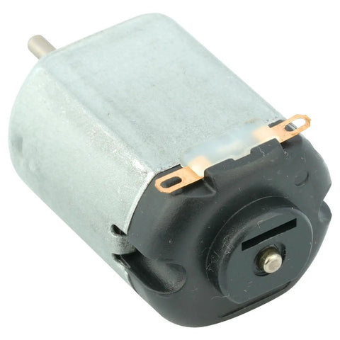 Close-up of a tiny DC motor from Twenty Piece Mini DC Motors Pack For DIY Kids Projects, size 1.49 by 0.77 inches.