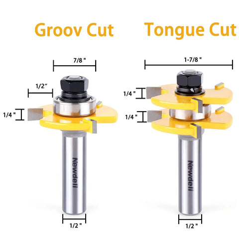 Top Pick 1/2 Inch Shank Tongue And Groove Router Bit Set Two Piece Adjustable Woodworking Milling Cutter for groov and tongue cuts.