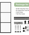 Frosted Glass Barn Door 30In By 84In With Top Mounted Hardware Kit Soft Close Black Carbon Steel Frame Tempered Glass