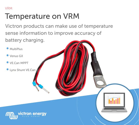 Temp Sensor Probe for Quattro and MultiPlus Inverters and Inverter Chargers, Compatible with Cerbo GX and Venus GX, Spare Part for Easy Plug and Play Battery Temp Monitoring and Safe System Performance, red-black cable with ring terminal