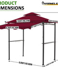 8x8 Ft Grill Gazebo With Extra Large Adjustable Awning 2 Side Shelves 6 Hooks Powder Coated Steel BBQ Shelter dimensions