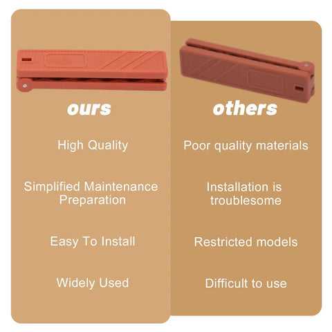 Comparison of furnace interlock switch clip for HVAC controls showing high quality orange pro grade nylon clip vs low quality alternative