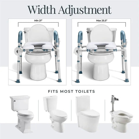 Adjustable Heavy Duty Toilet Seat Riser With Armrests For Seniors Holds Up To 400 Pounds Features Built Tough Foam Grips Non Slip Rubber Feet Foldable Design Quick Bathroom Mobility Aid
