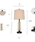 Diagram of Retro Metal Bedside Lamps Set Of 2 With Touch Control And 3 Way Dimming, USB Charging Ports, Beige Linen Shade