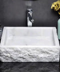 Premium Above Counter Vessel Sink For Modern Bathroom Vanity Slick Ceramic Washbasin Heavy Duty Build Easy Install in white stone design.