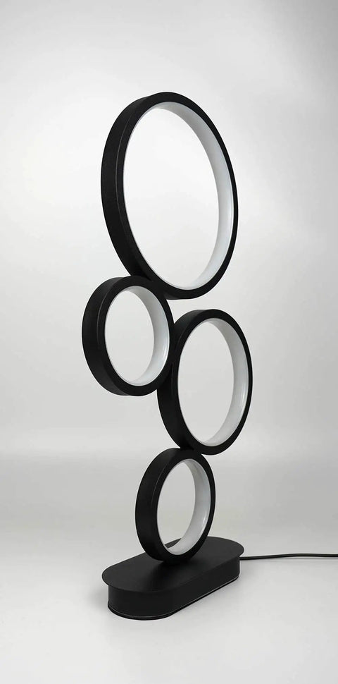 Four Circle Dimmable LED Table Lamp With Color Adjustable Light Modern Round Design 12W Black Finish side view
