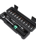Heavy Duty 5-25Nm Adjustable Click Torque Wrench Set With Stainless Steel Socket Kit For Auto Repair And Engine Work Pro Grade Spanner Gear Snap Tight Grip in a sturdy case.