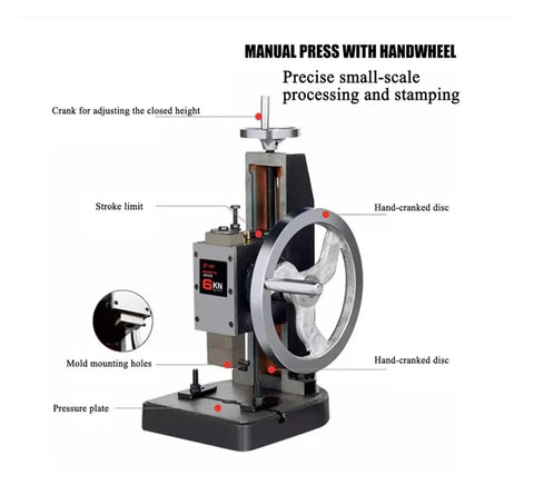 Heavy Duty Cast Iron Manual Arbor Press Workhorse for Precision Punching Riveting Stamping with Adjustable Handwheel.