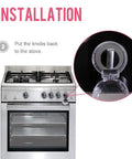 Installation demonstration of Clear 6 Pack Stove Gas Knob Covers For Kids Safety on a stainless steel stove.