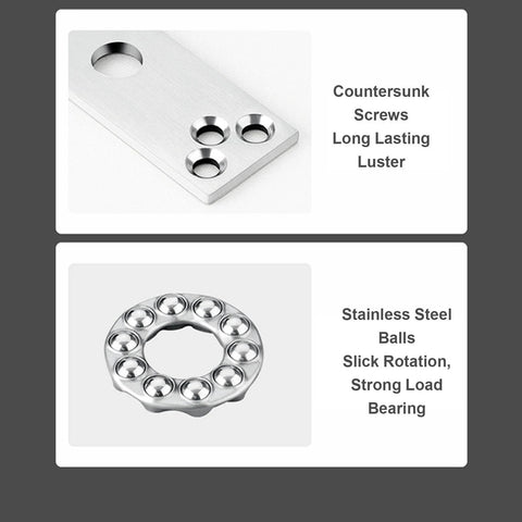 Built Tough Heavy Duty 360 Degree Stainless Steel Hidden Door Pivot Hinge for Bookshelves and Cabinets close-up components