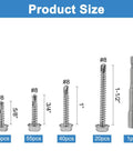Hardcore 170 Piece Hex Head Self Tapping Screw Assortment Kit With Rustproof Stainless Steel Fasteners, sizes from 5/8" to 1-1/2".