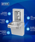 Wall Mount Drinking Fountain With Bottle Filling Station, Cold Stainless Steel Water Cooler, ADA Compliant, 8 GPH Chill