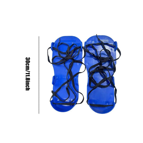 Blue Lawn Aeration Sandals with Adjustable Fit, Heavy Duty Spike Shoes for Easy DIY Lawn Care, 30cm length shown.