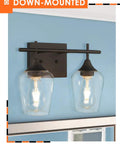 Oil Rubbed Bronze Two Light Bathroom Vanity Fixture Over Mirror With Clear Glass Shades, Farmhouse Style Wall Sconce Lighting