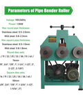 Yokoma 1500W Electric Pipe Bender Machine With 9 Round Dies And 8 Square Die Sets Bends Steel Tubing Roller specifications chart.