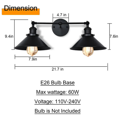 Bathroom Vanity Light Modern Industrial Black Wall Sconce With Metal Shade Dual Lights Matte Black Finish Vintage Vibe Bath Fixture