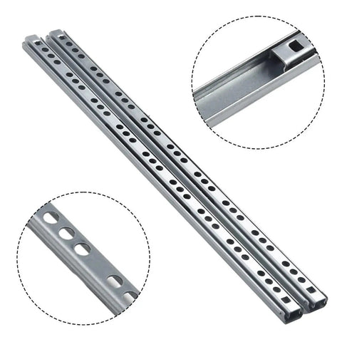 Pro Grade 2Pc 17Mm Wide Drawer Slides Zero Friction Glide Tracks Run 8In To 17In, heavy duty steel glide tracks with perforated design.