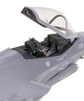 Close-up of the F-35C Lightning II 1/72 Scale Model Kit Unpainted Plastic Assembly cockpit, RAM panel detail visible, canopy open.