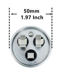 Top view of 35 Plus 5 MFD 370V AC Dual Run Capacitor, CBB65 for AC units, showing 50mm diameter and connection terminals.