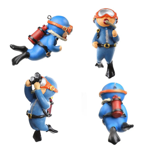 Two Pack Cool Little Diver Aquarium Decorations Floating Accessories For Fish Tanks Safe Resin Ornaments For Home Aquariums And Betta Tanks Durable Non Toxic Safe For Freshwater And Saltwater Tanks Adds Fun And Color close-up view