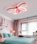 Pink Butterfly LED Ceiling Light Fixture For Kids Room Modern Flush Mount Dimmable With Remote 36W 110V in bedroom
