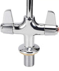 Close-up view of the Maqulae Commercial Kitchen Faucet, G1/2 Thread Pull Down Sprayer with 360 chrome finish and dual handles.
