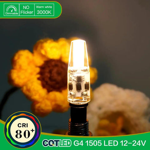 Low Voltage LED Bulb 2W Warm White 3000K For AC DC 12V 24V JC Type Bi Pin G4 Base glowing in floral setting