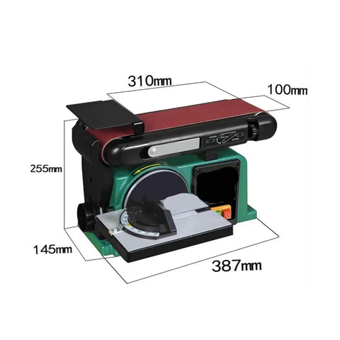 Cordless Belt And Disc Sander For Wood, Heavy Duty Electric Grinder with dimensions 310mm x 100mm x 255mm, compact design.