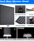 Upgraded 12 Inch Black Shower Head With Handheld Spray And Rainfall Showerhead High Pressure Combo With Hose And Extension Arm Filter For Hard Water Includes Four Hooks, showing ultra-thin design and precision features.