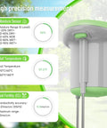 Close-up of a Three In One Soil Moisture Temperature And Fertility Meter For Plants And Gardens with digital display and probes.