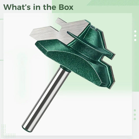 Top Notch 45 Degree Lock Miter Router Bit With Tungsten Steel Cutter For Woodworking Pros, 2 Inch head visible, precise cutting edges.