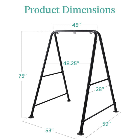 Heavy Duty Hammock Chair Stand 75 Inch Tall For Indoor And Outdoor Use With Powder Coated Steel Frame And Hardware Stand Only Supports Up To 350 Pounds, shown with dimensions.
