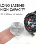Top Shelf CR1616 3V Lithium Coin Cell Batteries 5 Pack Ready To Go Button Cells with watch in background