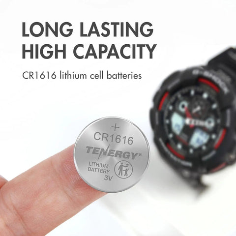 Top Shelf CR1616 3V Lithium Coin Cell Batteries 5 Pack Ready To Go Button Cells with watch in background