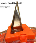 Stainless steel duckbill tip detail of All In One Garden Seeder With Ten Seed Plates, No Bend Push Spreader.