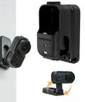 Magnetic Mount Stand For Osmo Nano Camera With 360 Degree Rotation And Vertical Horizontal Adjustable Angles Foldable Desktop Base Versatile Holder Bracket For Osmo Nano Accessories And On The Go Studio Setup shown in black, attached to wall and desk.