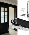 Smooth Rolling Sliding Barn Door Track With Quiet Soft Close Hardware And Silent Rollers For Pocket Or Closet Doors showing close-up of rollers and track installation.