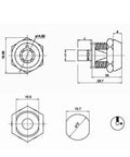 Technical drawing of Push Cabinet Lock With Tubular Key For Drawer Hardware, dimensions and details shown.