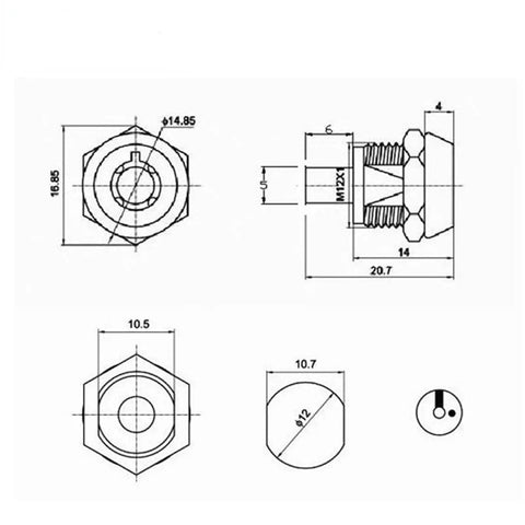 Technical drawing of Push Cabinet Lock With Tubular Key For Drawer Hardware, dimensions and details shown.