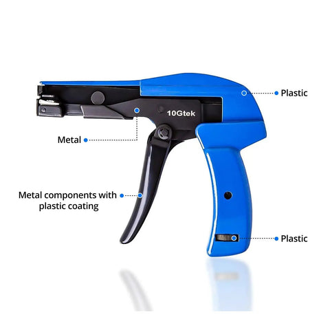 Pro Grade Cable Tie Gun For Nylon Tie Fastening And Precise Cutting Adjustable Tension For Mini To Heavy Duty Ties Blue Handle Durable Steel Blade Flush Cut Every Time For Clean Professional Cable Installations